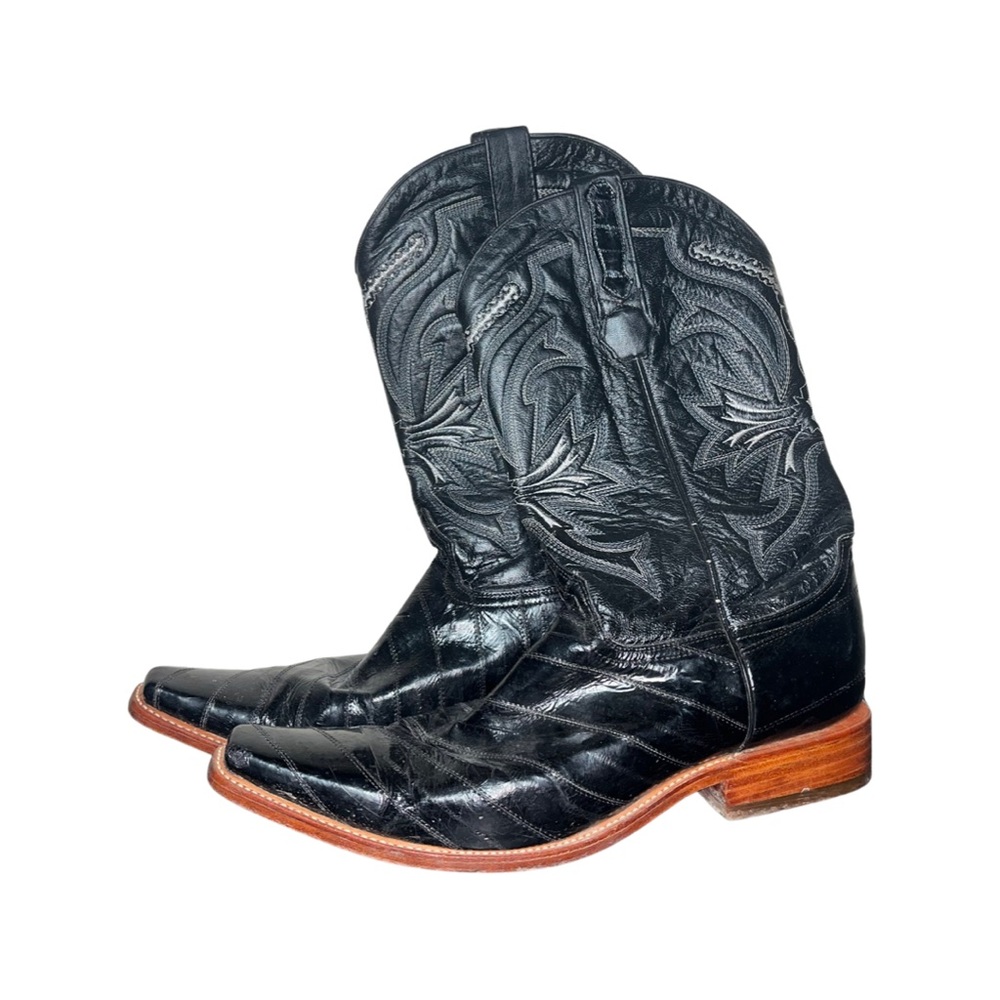 Men’s Leather Cowboy Square Toe Boots Rockabilly Western 70s 80s Style Los Altos